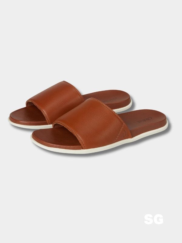 men's brown leather slide sandals